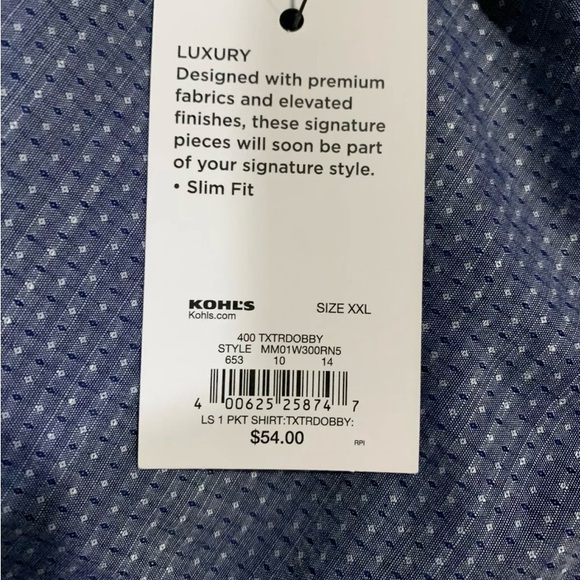 Marc Anthony Luxury Slim Fit Shirt XXL Button 1-Pocket Navy Dot Long Sleeve  New - Picture 5 of 8